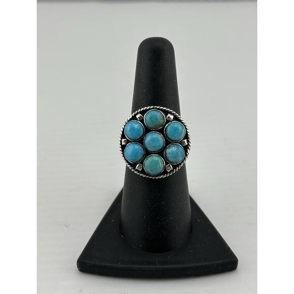 Vintage Silver 925 Turquoise Round Ring with 5mm Stones Size 7 Philippines - Picture 2 of 8